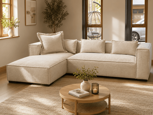 Jumbo Chloe Corner Sofa in Cream Jumbo Cord – L-Shape Corner | Comfort Furniture