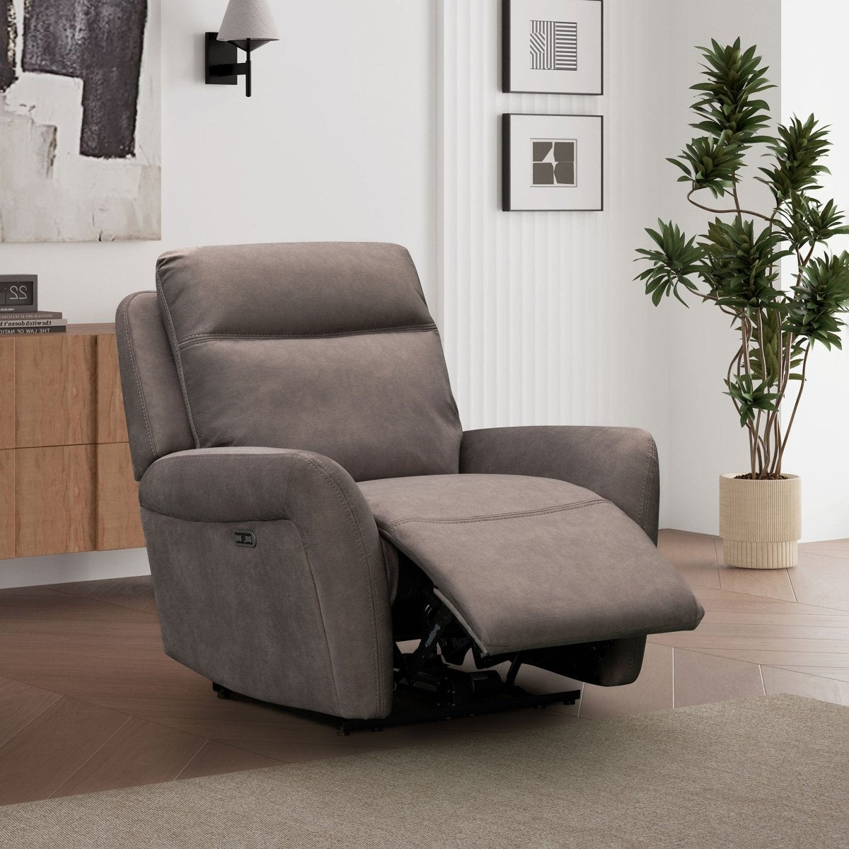 Kilkee 1 Seater Power Recliner Armchair – Mid-Grey Fabric - Comfort Furniture