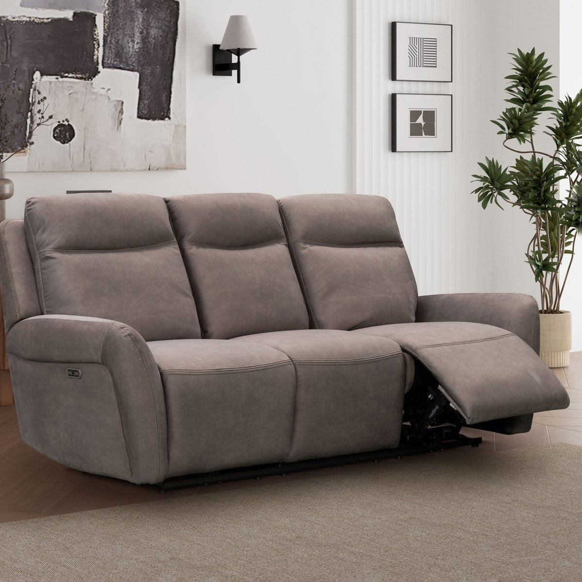 Kilkee 3 Seater Power Recliner Sofa – Mid-Grey Fabric - Comfort Furniture
