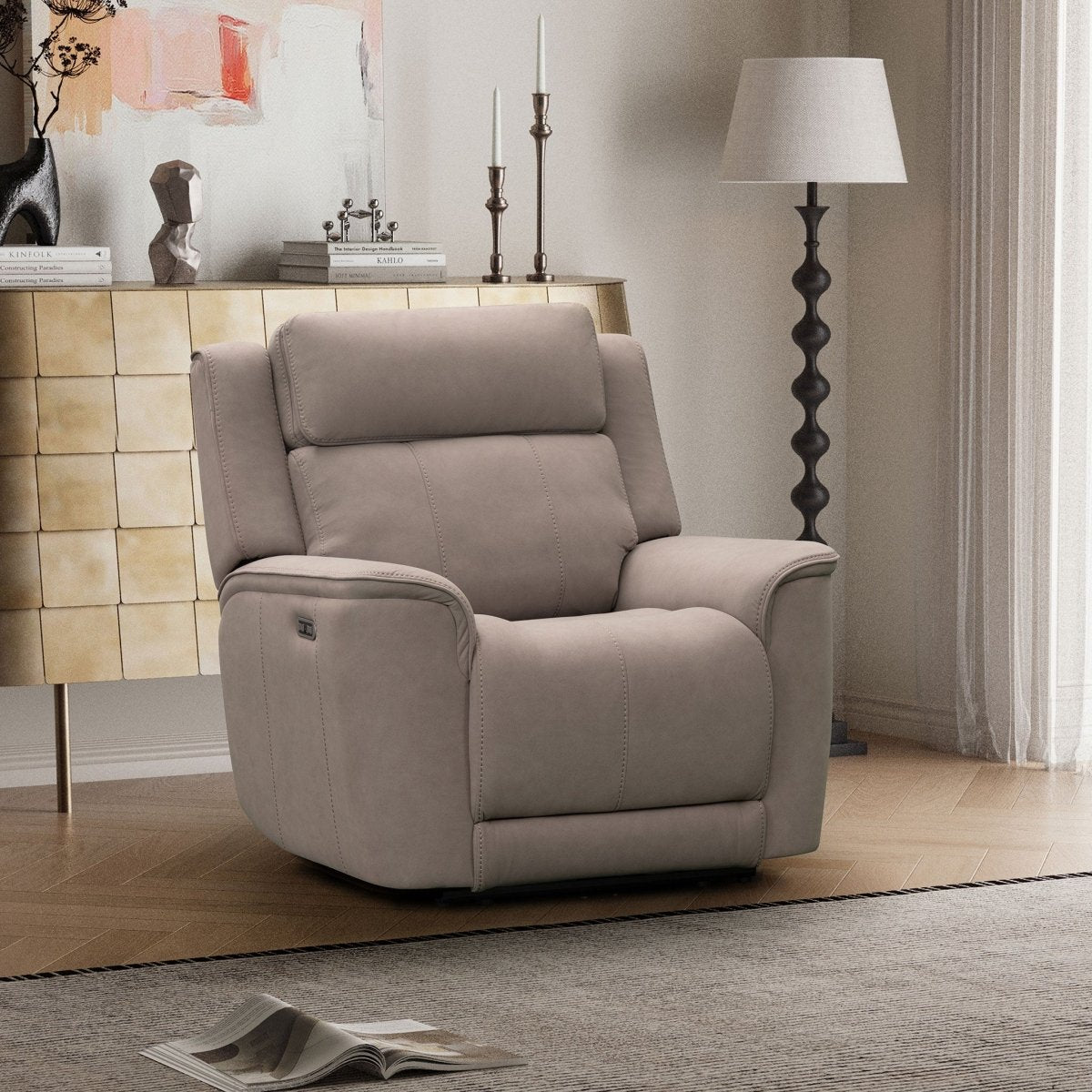 Langford 1 Seater Power Recliner Armchair – Light Grey Fabric - Comfort Furniture