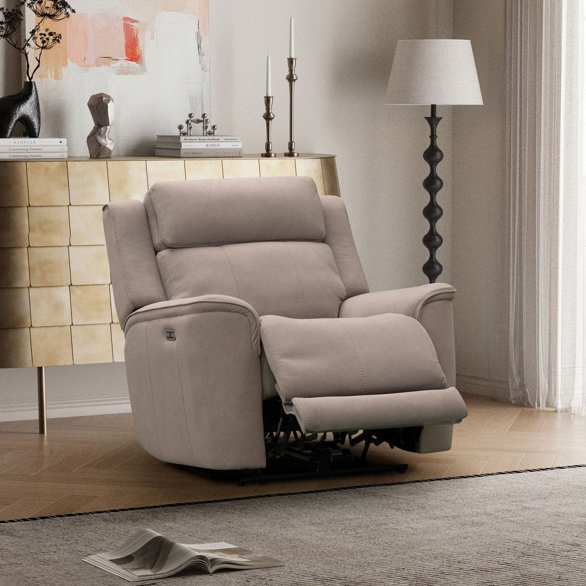 Langford 1 Seater Power Recliner Armchair – Light Grey Fabric - Comfort Furniture