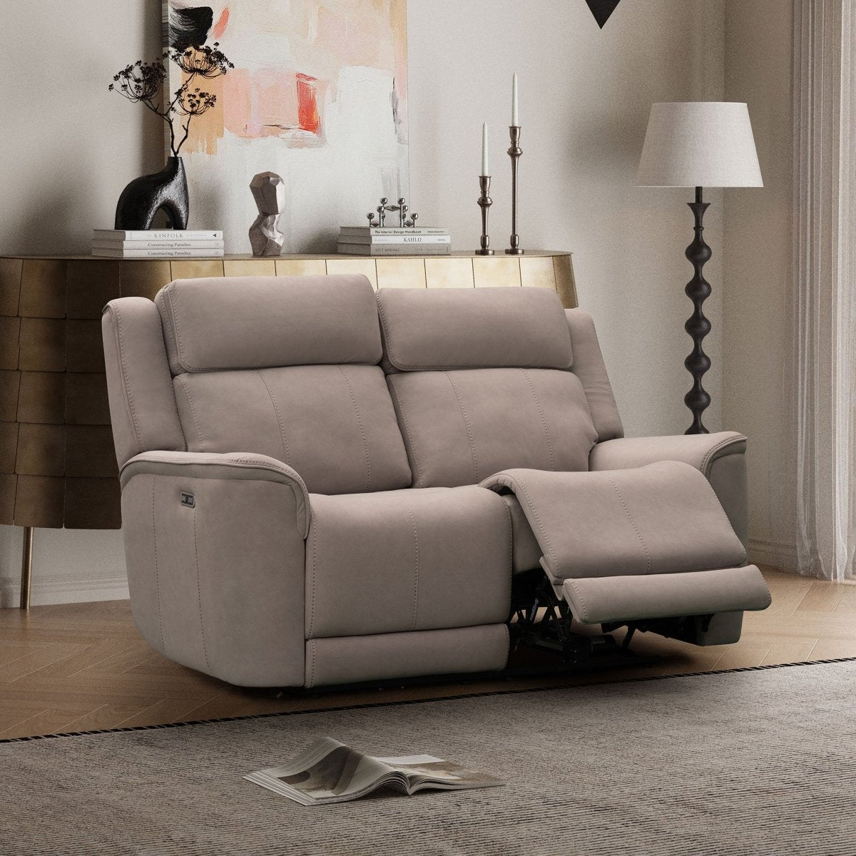 Langford 2 Seater Power Recliner Sofa – Light Grey Fabric - Comfort Furniture