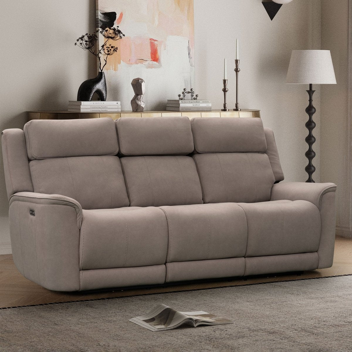 Langford 3 Seater Power Recliner Sofa – Light Grey Fabric - Comfort Furniture