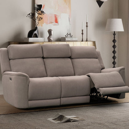 Langford 3 Seater Power Recliner Sofa – Light Grey Fabric - Comfort Furniture