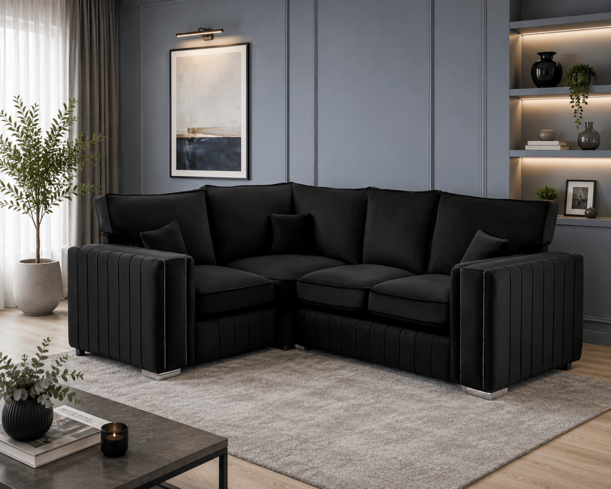 Layla Corner Sofa in Black – Small & Big Corner, Fullback & Scatterback | Comfort Furniture