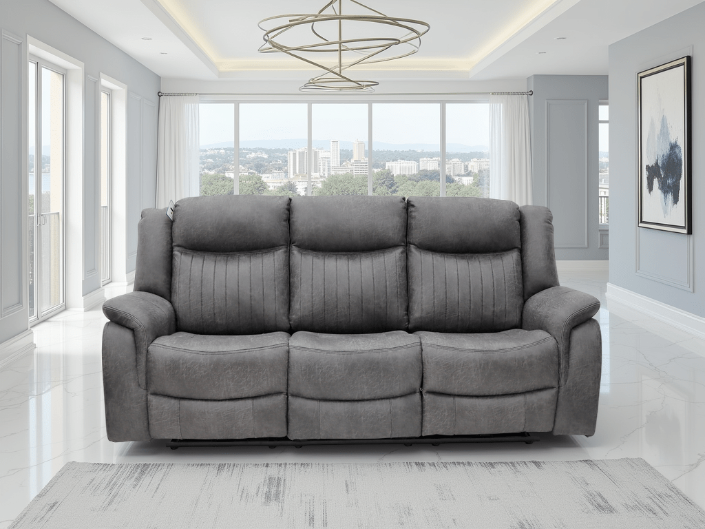Leon Electric Recliner Sofa Grey 3 Seater - Comfort Furniture