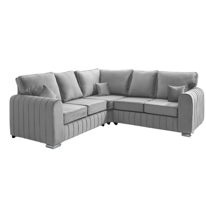 Lilly Corner Sofa in Silver – Fullback L-Shape Corner Sofa | Comfort Furniture