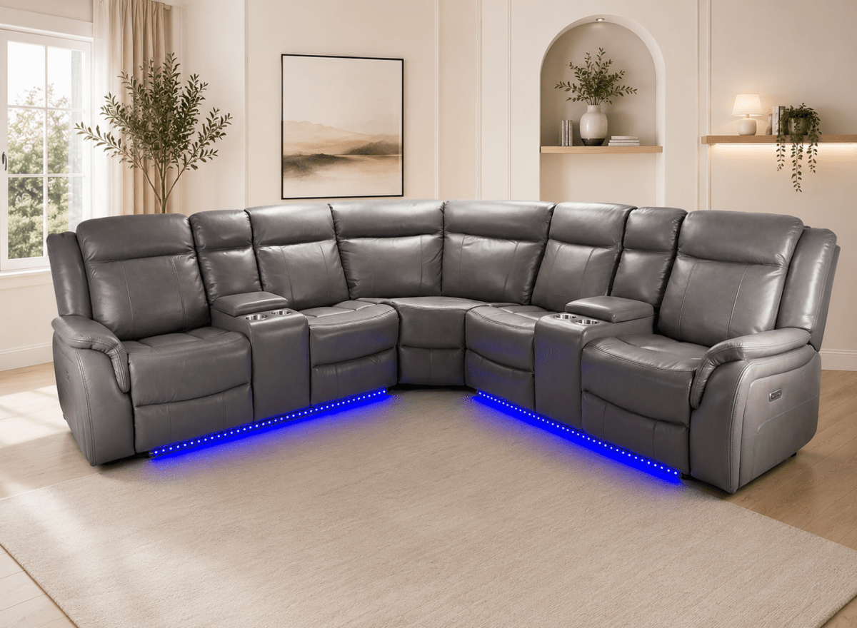 Lily Leather Electric Recliner Corner Sofa in Black – Power Recliner | Comfort Furniture