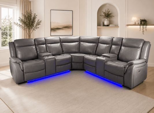 Lily Leather Electric Recliner Corner Sofa in Black – Power Recliner | Comfort Furniture