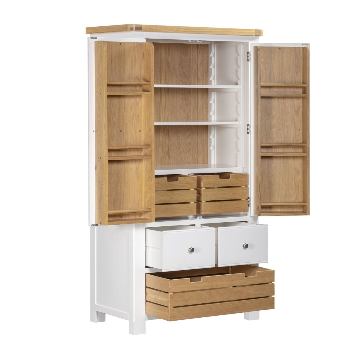 Mayfair Double Larder Cupboard – Oak & White - Comfort Furniture