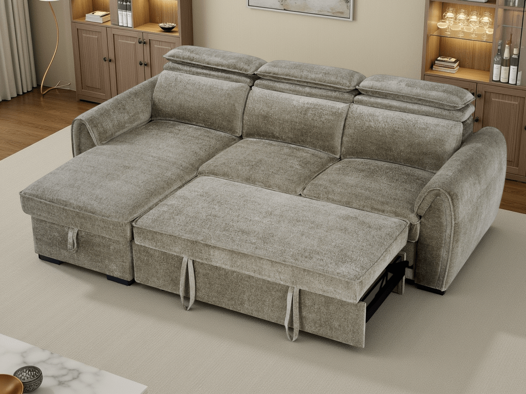Montrose Sofabed Mushroom Universal Corner - Comfort Furniture