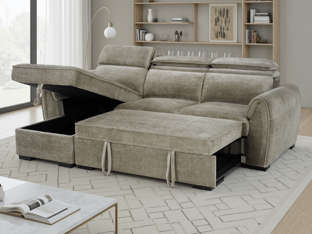 Montrose Sofabed Mushroom Universal Corner - Comfort Furniture
