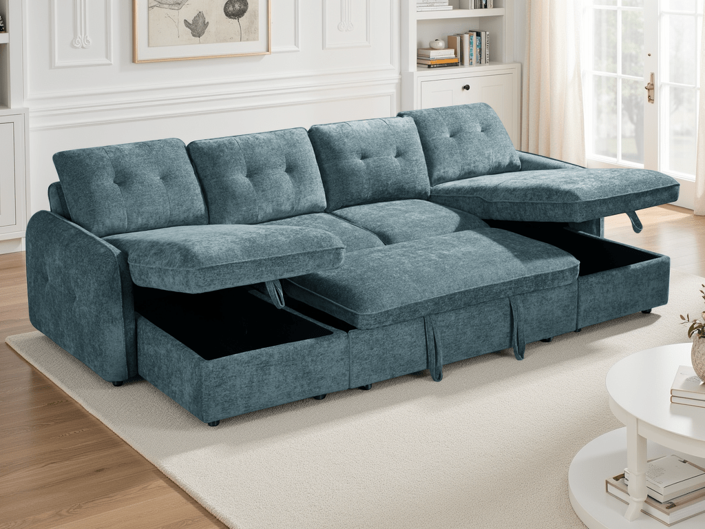 Moscow Sofabed Blue U Shape Corner - Comfort Furniture