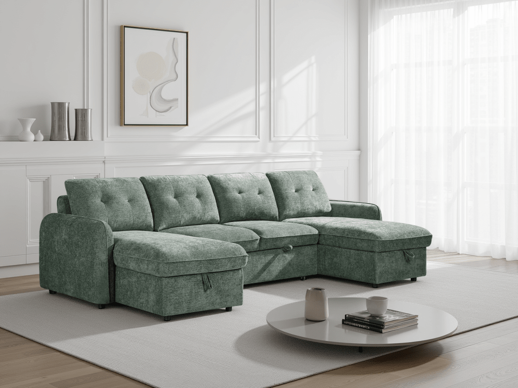 Moscow Sofabed Green U Shape Corner - Comfort Furniture