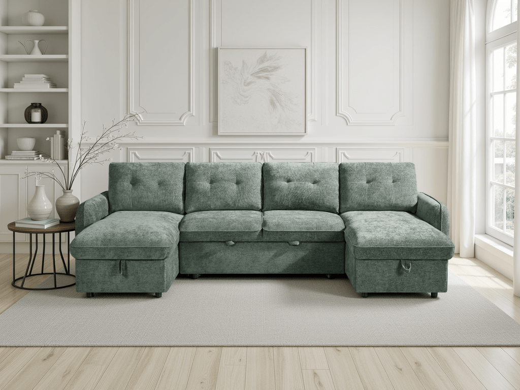 Moscow Sofabed Green U Shape Corner - Comfort Furniture