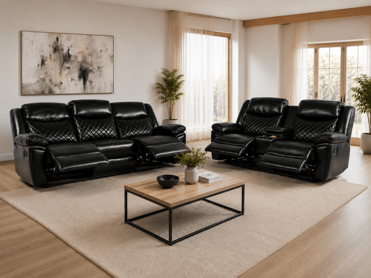 Myra Recliner Sofa Black 3+2 Set - Comfort Furniture