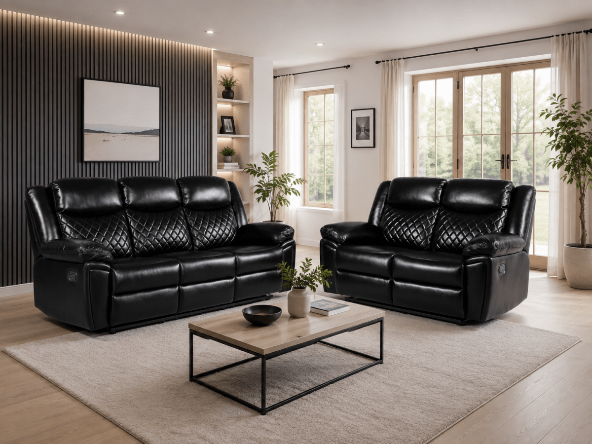 Myra Recliner Sofa Black 3+2 Set - Comfort Furniture