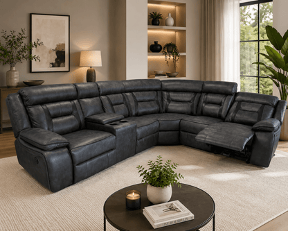 Nova Leather Sofa Electric Recliner in Black – Genuine Leather Corner | Comfort Furniture