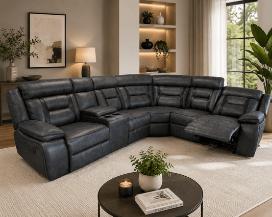 Nova Leather Sofa Electric Recliner in Black – Genuine Leather Corner | Comfort Furniture