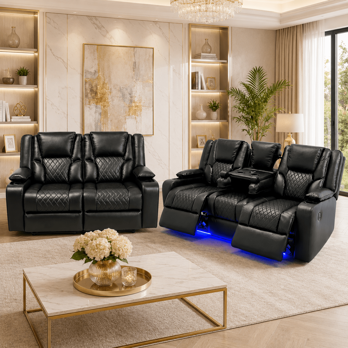Orlando Leather Electric Recliner Sofa in Black – 3+2 Leather Suite | Comfort Furniture