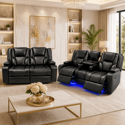 Orlando Leather Electric Recliner Sofa in Black – 3+2 Leather Suite | Comfort Furniture