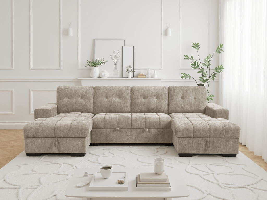 Palermo Sofabed Beige U Shape Corner - Comfort Furniture