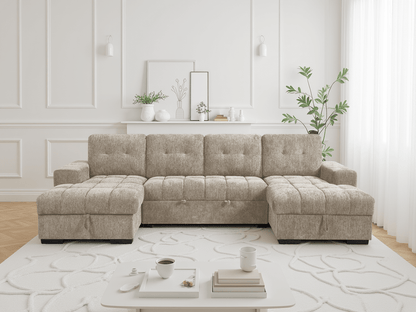 Palermo Sofabed Beige U Shape Corner - Comfort Furniture