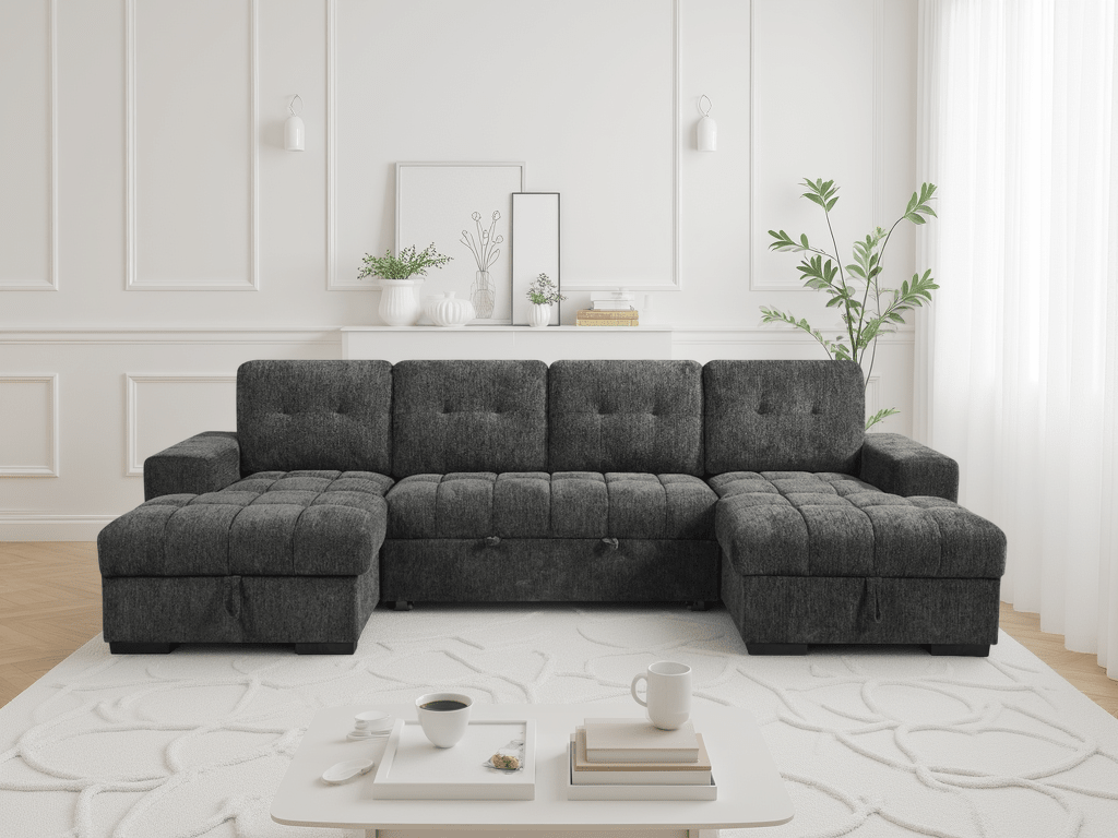 Palermo Sofabed Grey U Shape Corner - Comfort Furniture