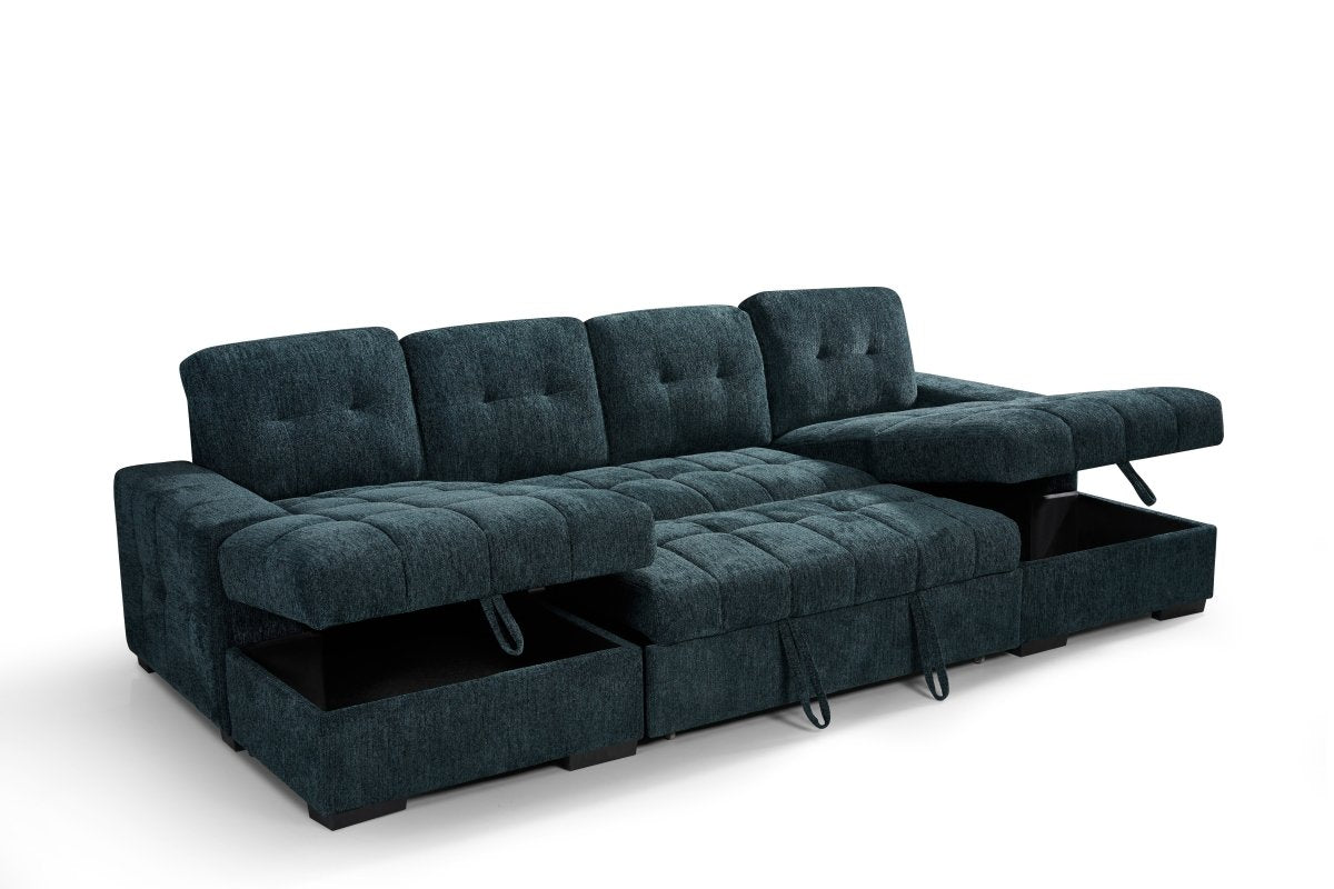 Palermo Sofabed Teal U Shape Corner - Comfort Furniture