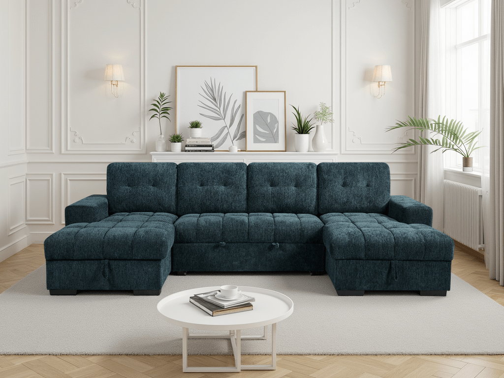 Palermo Sofabed Teal U Shape Corner - Comfort Furniture