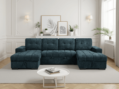 Palermo Sofabed Teal U Shape Corner - Comfort Furniture