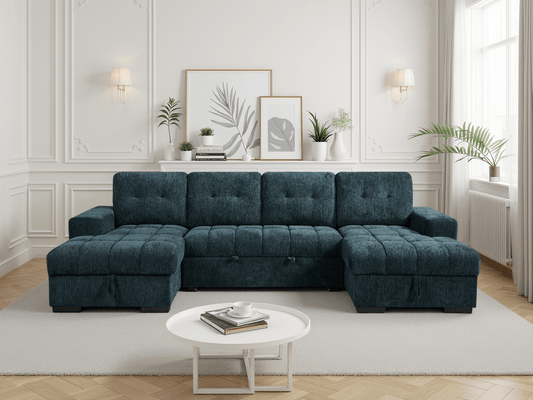 Palermo Sofabed Teal U Shape Corner - Comfort Furniture