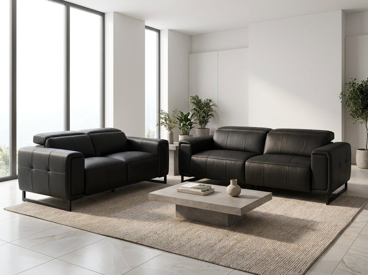 Richmond Electric Recliner Sofa Black 3+2 Set - Comfort Furniture