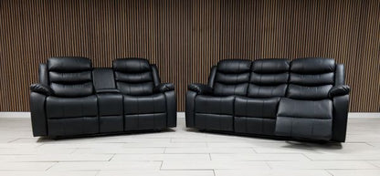 Roma + Leather Sofa Suite Manual Recliner - Comfort Furniture