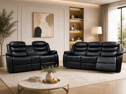 Roma+ Leather Sofa Suite Manual Recliner in Black – 3+2 Suite | Comfort Furniture