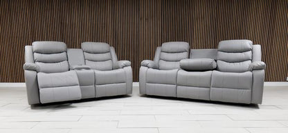 Roma + Leather Sofa Suite Manual Recliner - Comfort Furniture