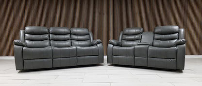 Roma + Leather Sofa Suite Manual Recliner - Comfort Furniture