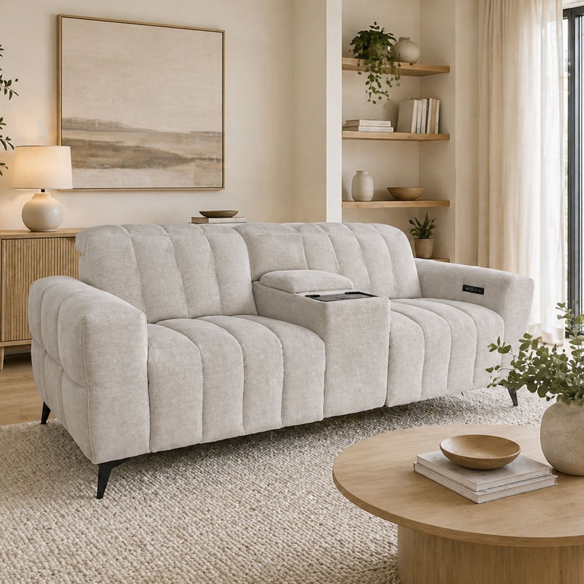 Samson 2 Seater Console Sofa – Beige Fabric - Comfort Furniture