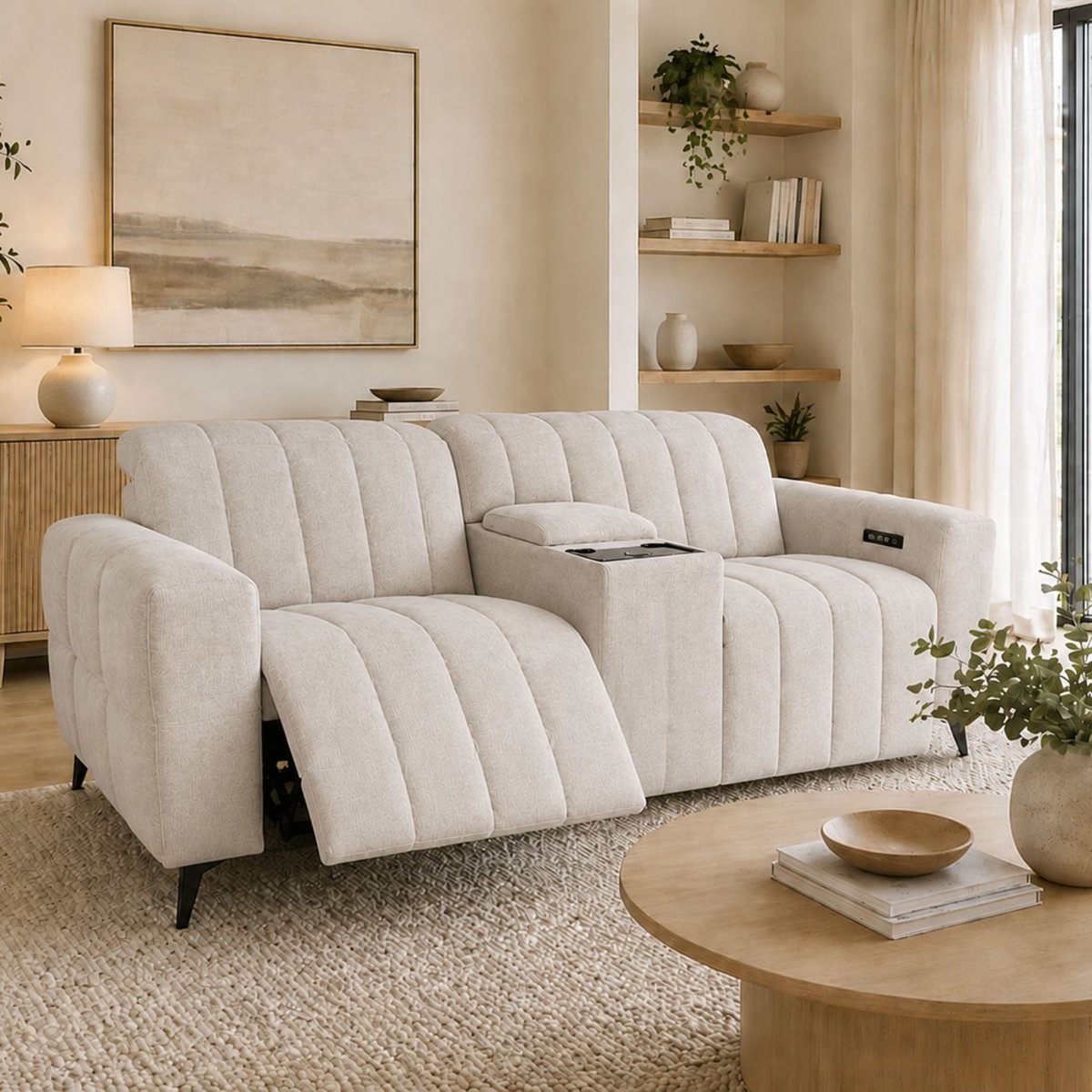 Samson 2 Seater Console Sofa – Beige Fabric - Comfort Furniture
