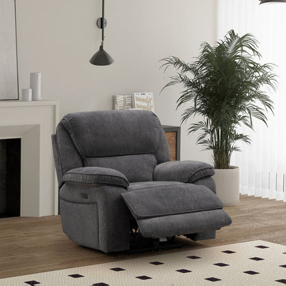 Seymour 1 Seater Power Recliner Armchair – Charcoal Fabric - Comfort Furniture