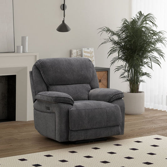 Seymour 1 Seater Power Recliner Armchair – Charcoal Fabric - Comfort Furniture