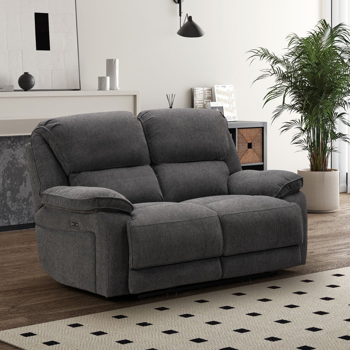 Seymour 2 Seater Power Recliner Sofa – Charcoal Fabric - Comfort Furniture