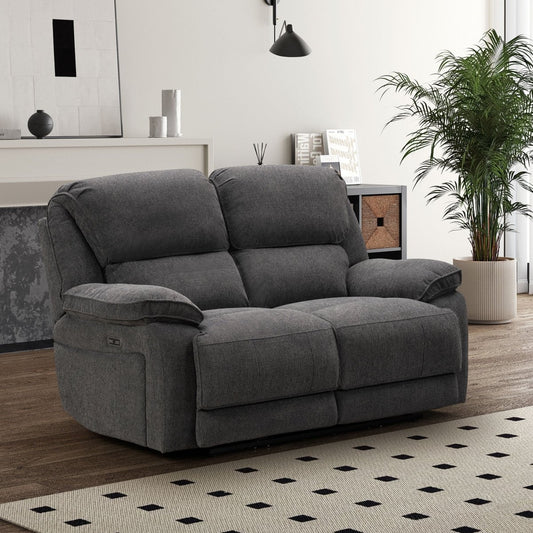 Seymour 2 Seater Power Recliner Sofa – Charcoal Fabric - Comfort Furniture