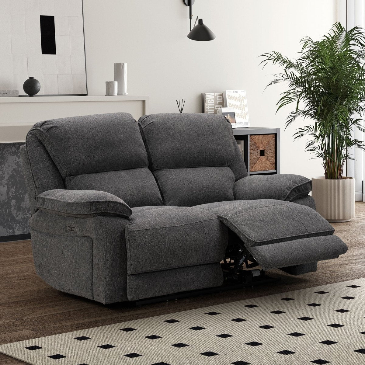 Seymour 2 Seater Power Recliner Sofa – Charcoal Fabric - Comfort Furniture