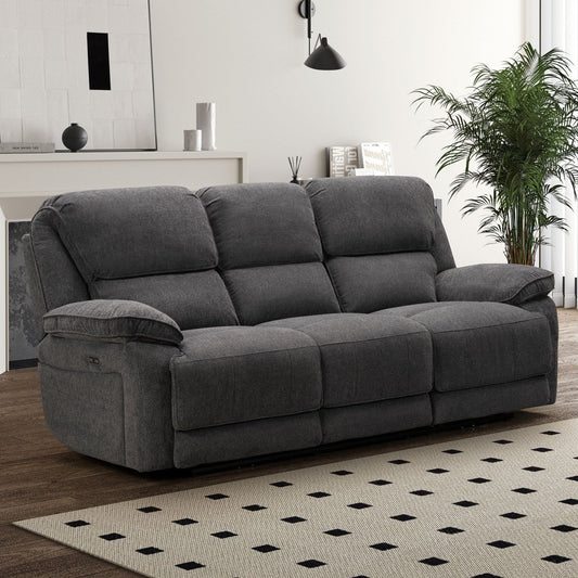Seymour 3 Seater Power Recliner Sofa – Charcoal Fabric - Comfort Furniture