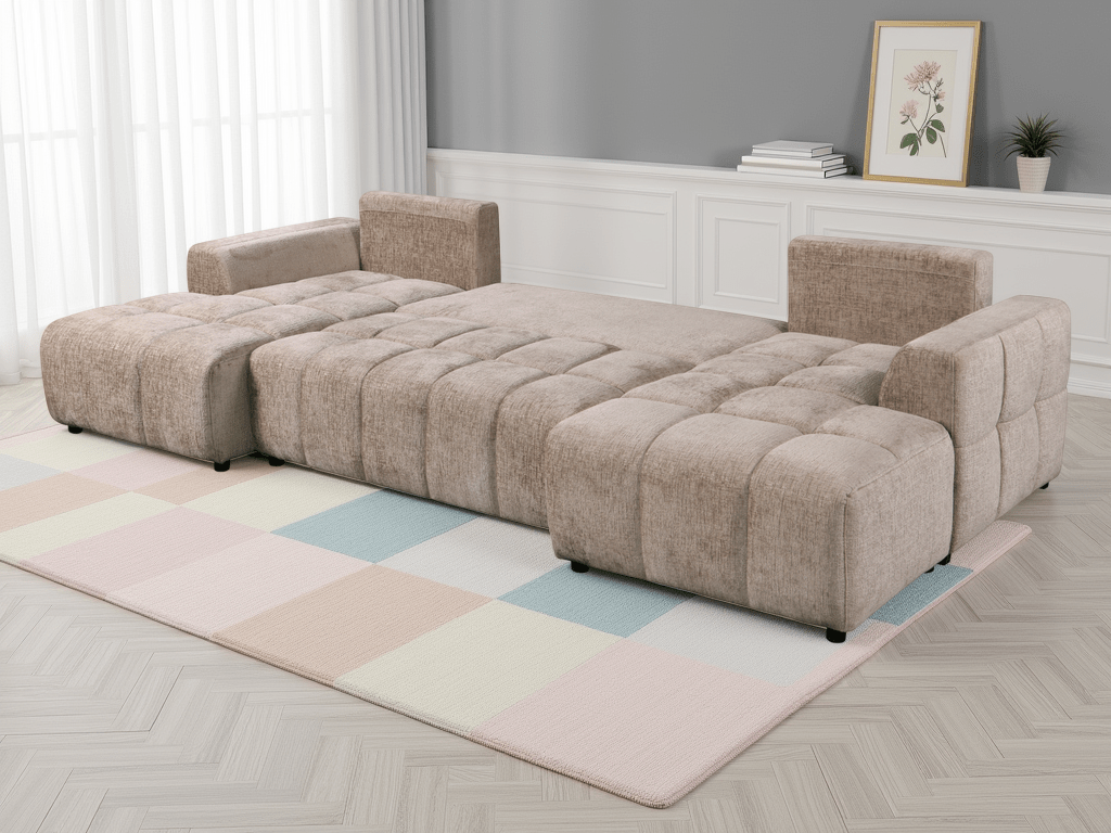 Shanghai Luxury Beige U Shape Corner Sofabed - Comfort Furniture