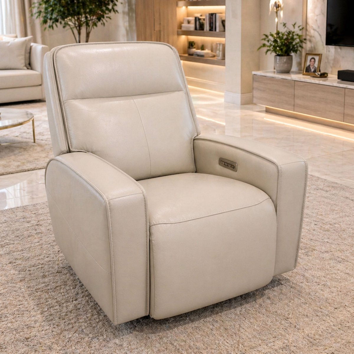 Sloane 1 Seater Power Recliner Armchair – Cream Leather - Comfort Furniture