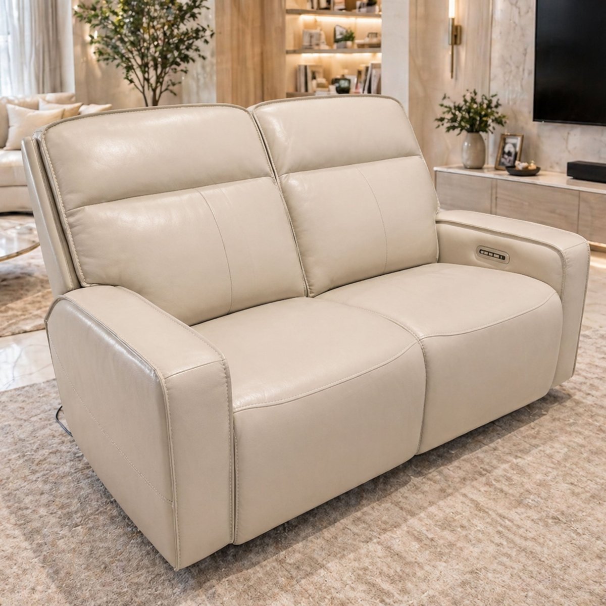 Sloane 2 Seater Power Recliner Sofa – Cream Leather - Comfort Furniture
