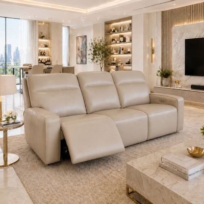 Sloane 3 Seater Power Recliner Sofa – Cream Leather - Comfort Furniture