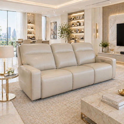 Sloane 3 Seater Power Recliner Sofa – Cream Leather - Comfort Furniture